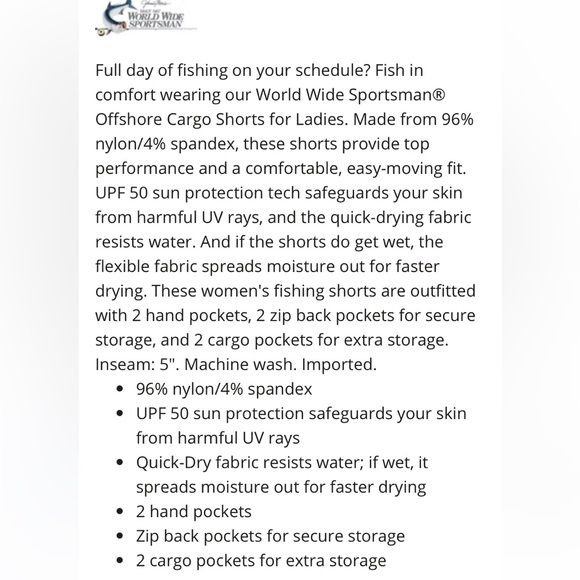 World Wide Sportsman Offshore Cargo Shorts, Women’s Size 16 - Picture 9 of 11